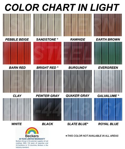 steel building colors charts